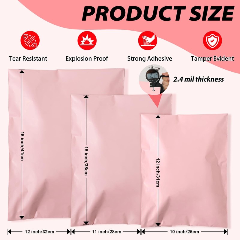Poly Mailers Multi Size Pack, 30Pack Pink Shipping Bags, Packaging Bags, Self... gallery
