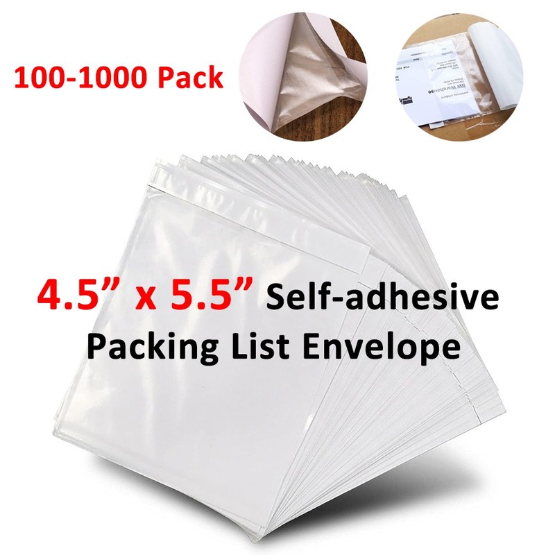 4.5×5.5 Clear Packing Invoice List Envelopes Enclosed Slip Pouches Self Adhesive