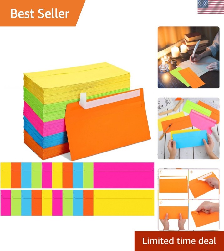 500 Pcs Colored Envelopes Letter Size Business Envelopes Neon Adhesive Standa...