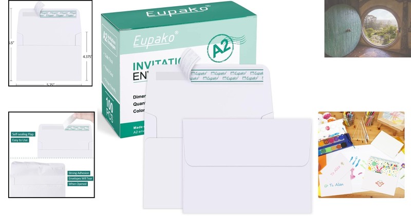 Durable A2 White Invitation Envelopes - Self-Seal 100 Count for All Occasions gallery