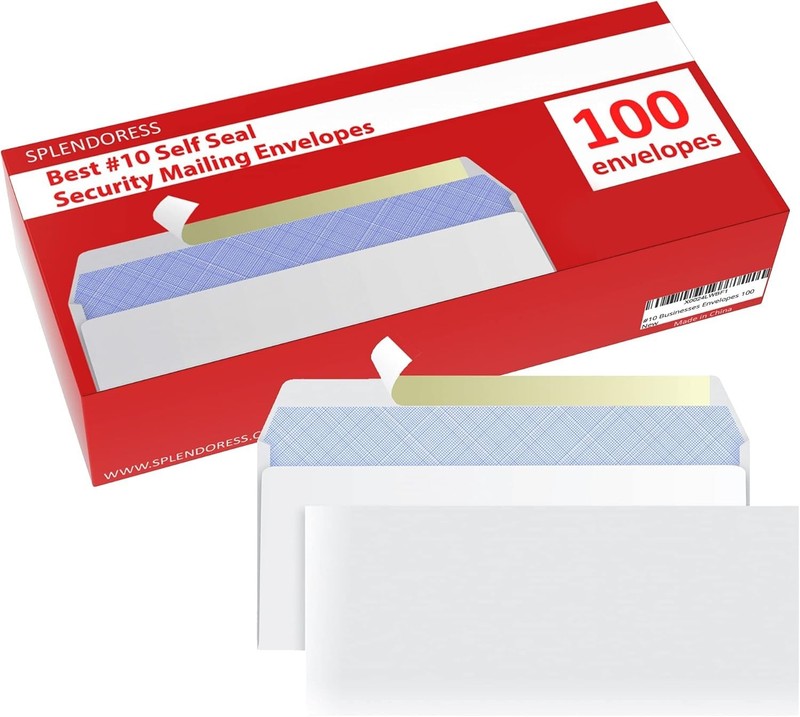 100 Self Seal Business Envelopes with Security Tint - White, No Window, 4-1/8... gallery