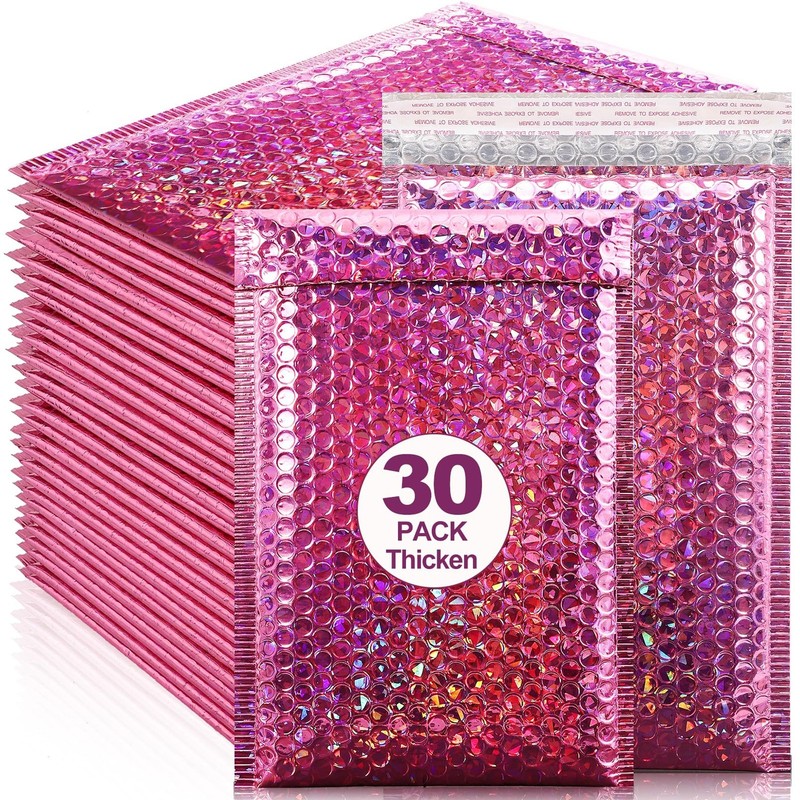Loccmat 30 Pcs Holographic Bubble Mailers,11 x 7 Inch Metallic Bubble Mailers…