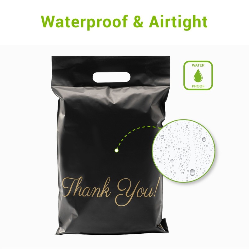 50-150 12x15.5 in Black Poly Mailers with Handle Thank You Shopping Bags gallery