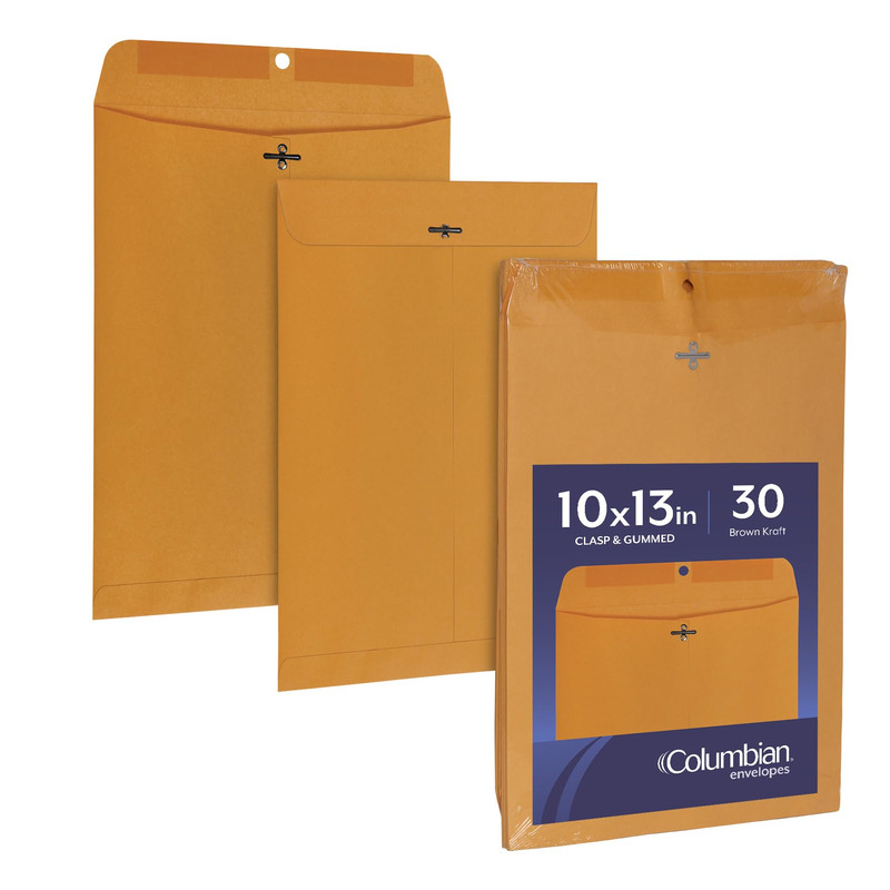 Columbian 10 X 13 Clasp Envelopes Gummed 28 Lb Brown Kraft For Mailing Flat