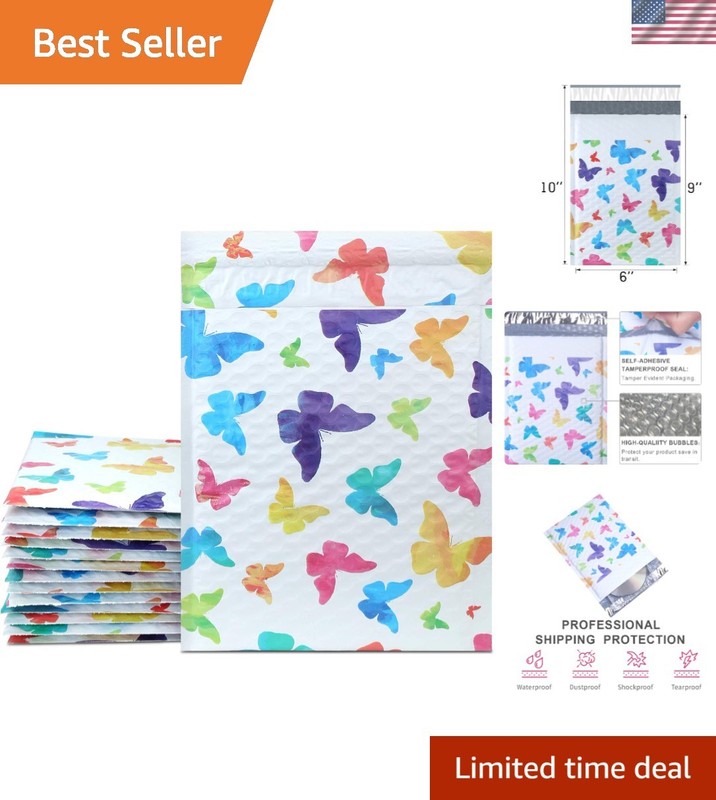 Durable 6×10” Colorful Butterfly Mailers – Waterproof, Self-Sealing, 25 Pack