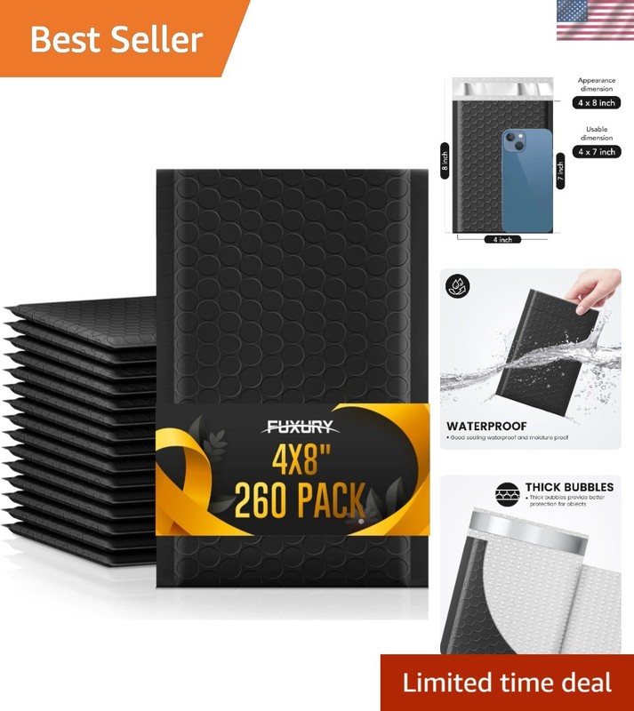 Opaque Black Bubble Mailers 4×8” – 260 Padded Envelopes for Privacy Protection