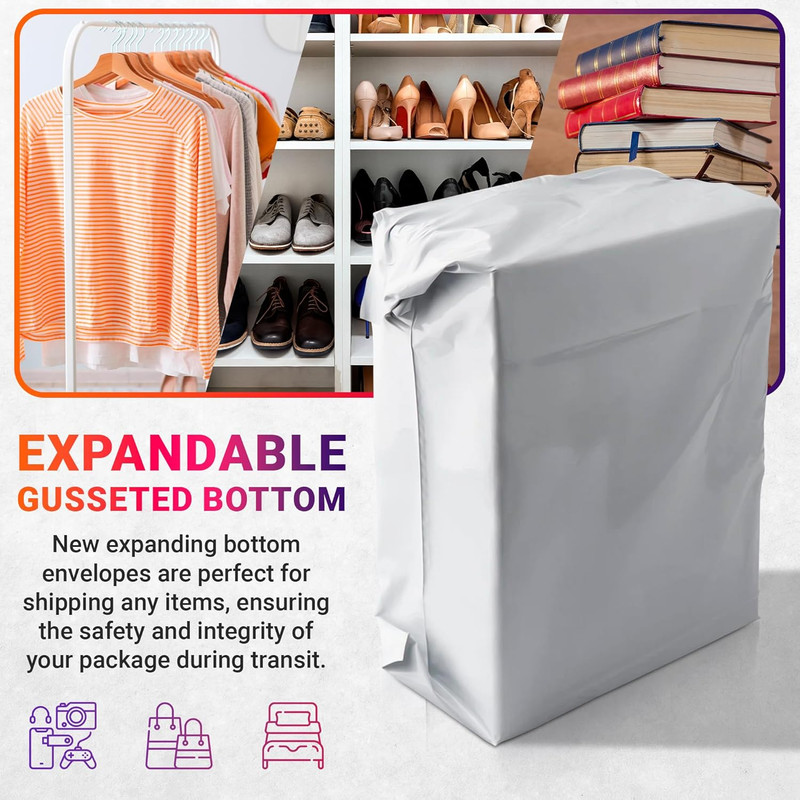 ABC White Gusseted Poly Mailers, 13 X 16 X 4 Inch. Pack of 100 Expansion Poly Ma gallery