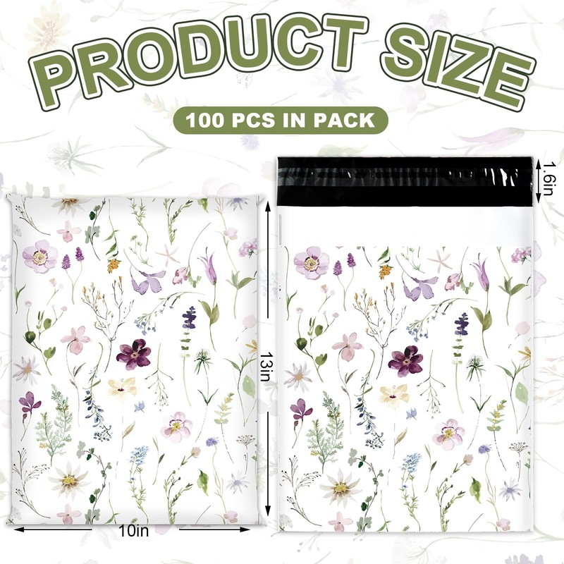 100Pcs 10 x 13in Floral Poly Mailers Wildflowers Packing Bags with -Sealing G... gallery