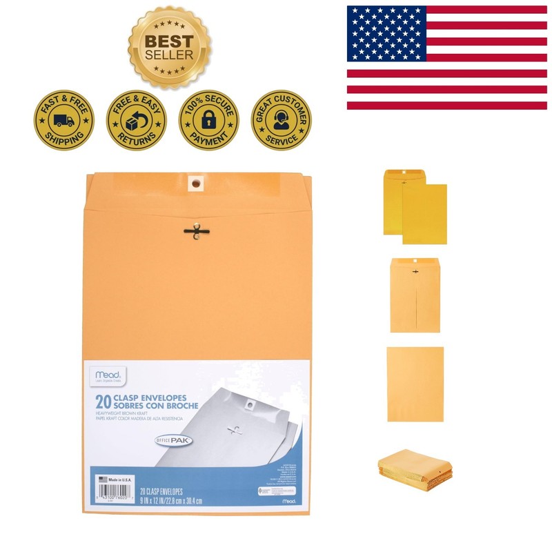 All-Purpose 9″ x 12″ Brown Kraft Envelopes with Clasp Closure – 20 Count