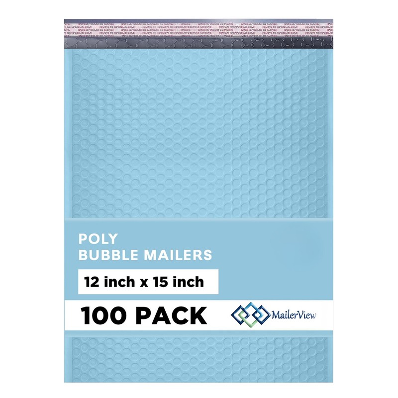 Light Blue Large Poly Bubble Mailers 12×15 inch | Self Seal Padded Envelopes Cus
