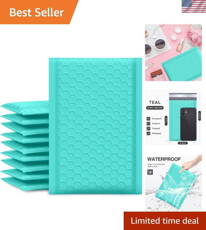 Padded Teal Bubble Mailers – 4×8 Inch Self-Seal Envelopes for Jewelry 50 Pack