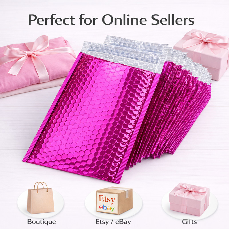 Metallic Pink Poly Bubble Mailers #2 8.5x12 Padded Envelopes 50 100 200 gallery