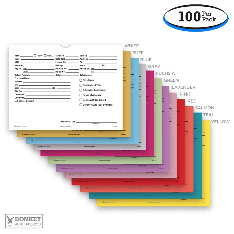 Printed Vehicle Deal Envelopes 9x12 Deal Jackets (100 shrink wrapped) (White) gallery