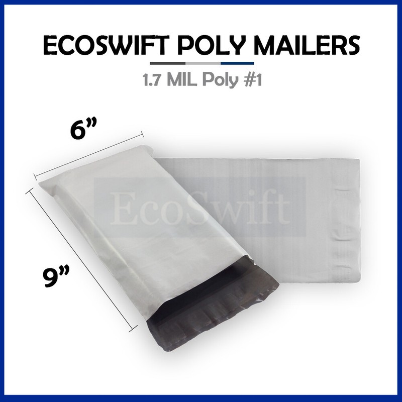 1 6 x 9 White EcoSwift Poly Mailers Shipping Envelopes Self Seal Bags 1.7 MIL