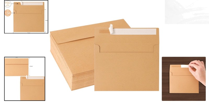 50 Pack Self-Sealing A7 Kraft Envelopes, 5x7 Inch for Invites & Personalization gallery