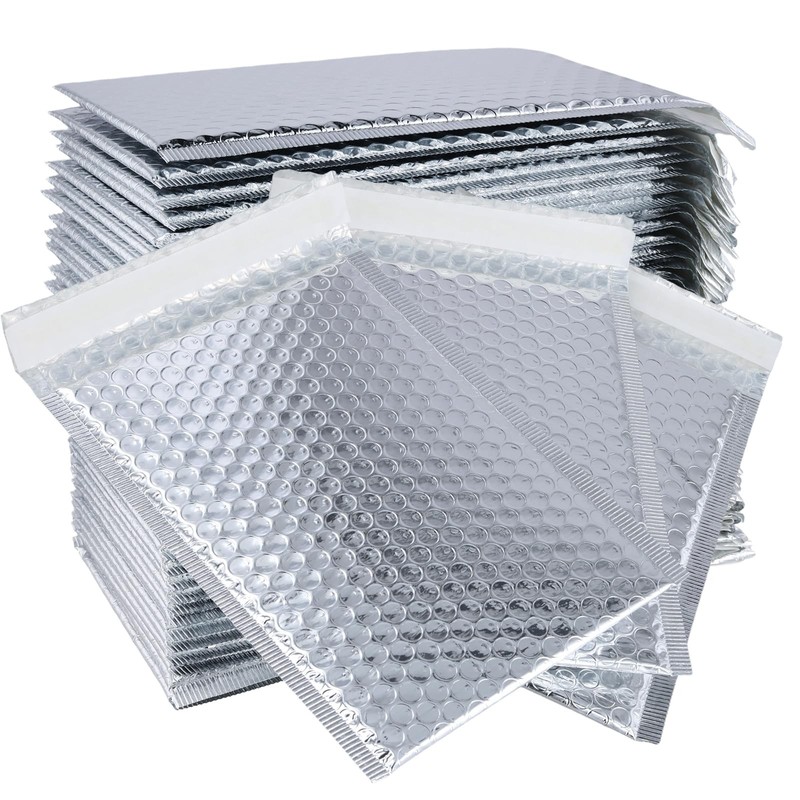 50 PCS 7 x 9 Inch Silver Metallic Bubble Mailers, 18 x 23 cm Poly Padded Mail…