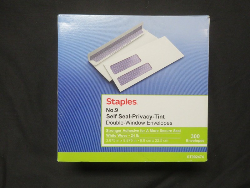 Staples No. 9 Self Seal-Privacy-Tint Double-Window 300 Envelopes 3.875″ x 8.875″