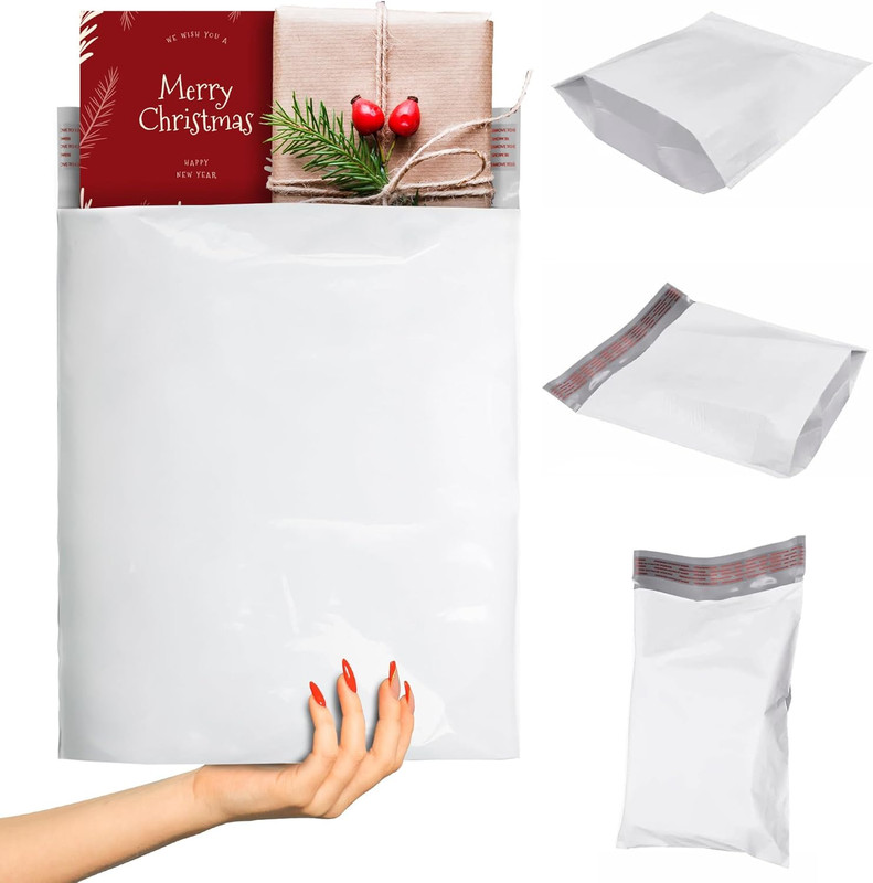 ABC White Gusseted Poly Mailers, 10 X 13 X 2 Inch. Pack of 100 Expansion Poly Ma