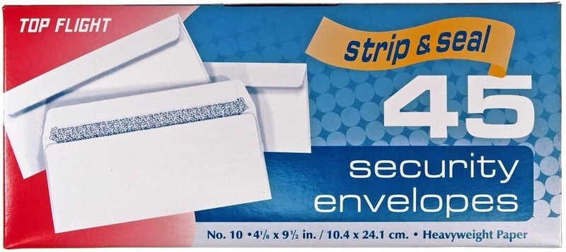 Top Flight Number 10 Boxed Security Envelopes, Strip and Seal 1-Pack, White