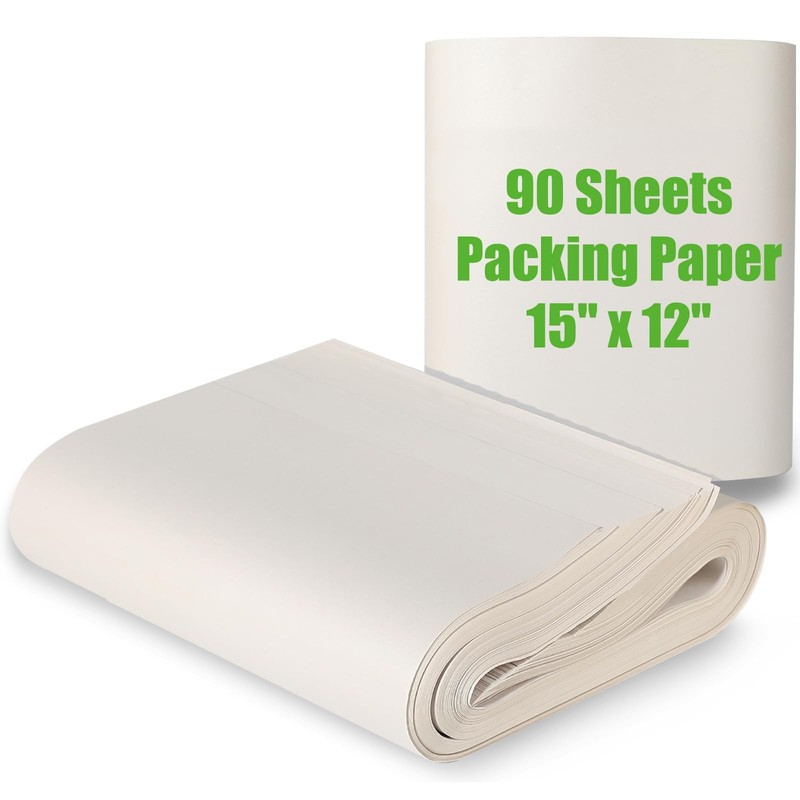 15″ x 12″ Packing Paper for Moving Supplies, 90 x 12″,90 Sheets, White