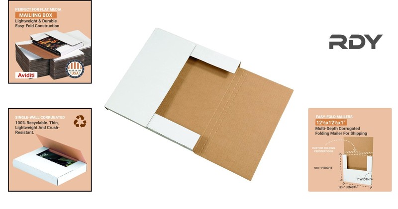 Durable White Easy-Fold Mailers - Perfect for Shipping Books & Art 12.5x12.5x1 gallery