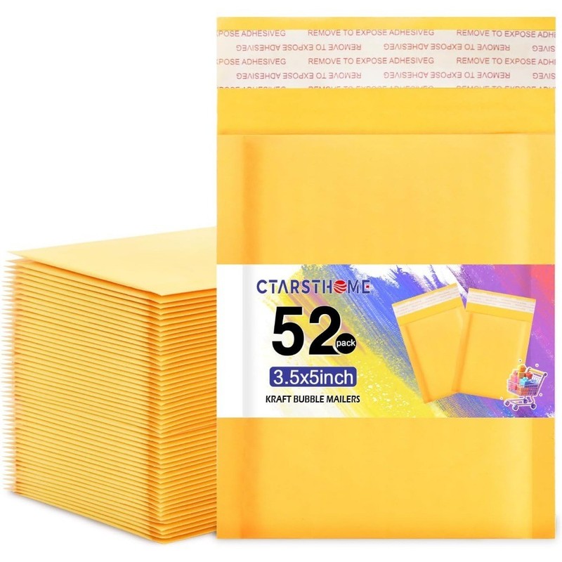 52Pack Yellow 3.5x5inch Kraft Bubble Mailers Small Business Mailing Packages