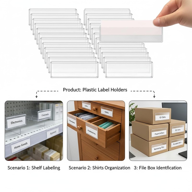 Owl Focus Label Holders Adhesive Shelf Tag Clear 1x4.1''(60pcs), Transparent gallery