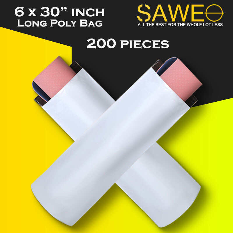 200 x Long Poly Mailers 6 x 30 White Plastic Shipping Bags Envelopes, Self Seal
