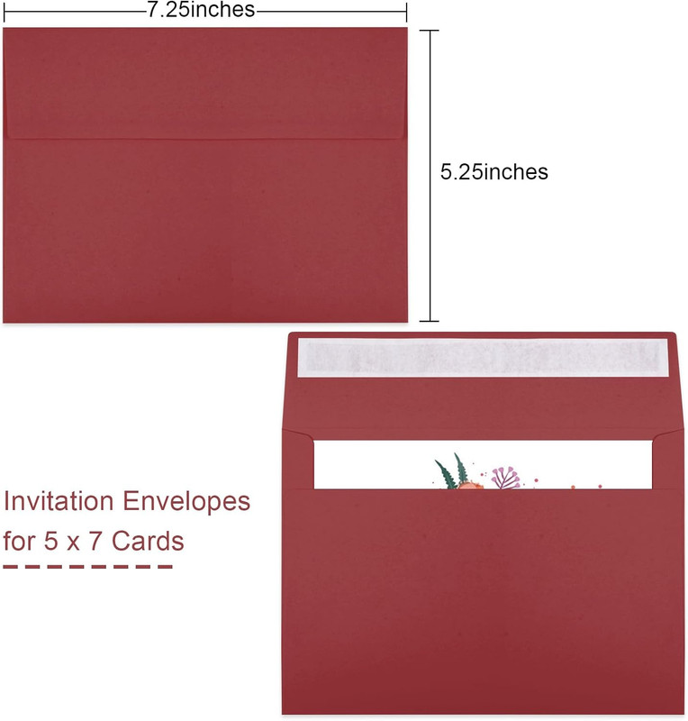 50 Packs Wine Red 5x7 Envelopes 5x7, Deep Red Color A7 Envelopes, Burgundy Invit gallery
