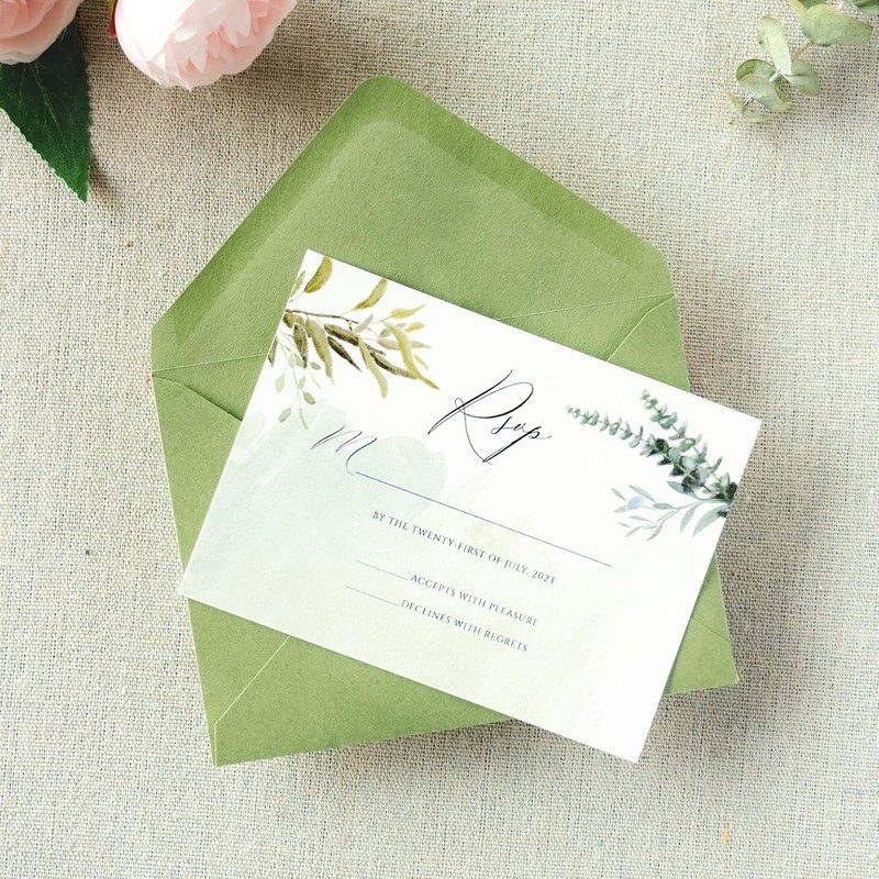 50 Pack A1 Envelopes, 3.62 x 5.2'' Sage Green Envelopes Perfect for RSVP Card... gallery