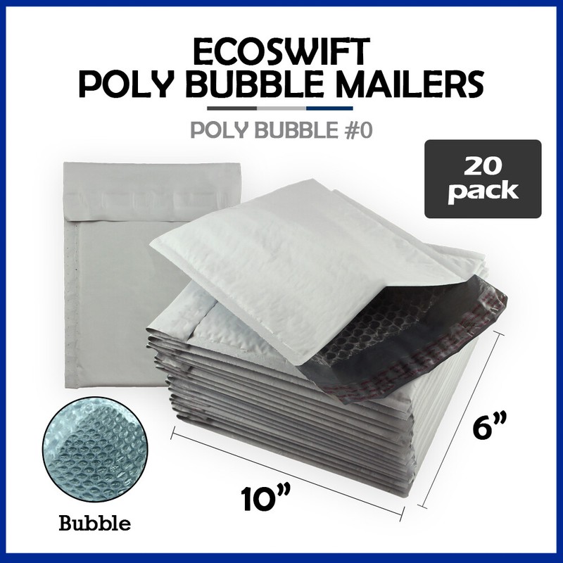 20 #0 6×10 “EcoSwift” Brand Poly Bubble Mailers Padded Shipping Envelope 6 x 10
