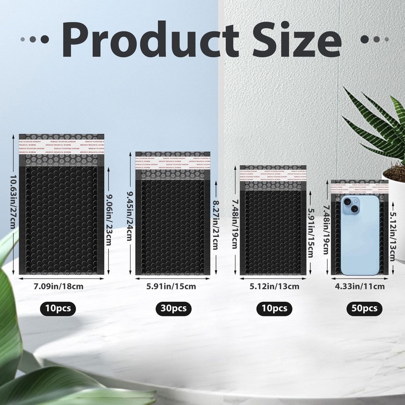 100 Pcs Bubble Mailer 4 Sizes Self Adhesive Black Waterproof Padded Envelopes... gallery