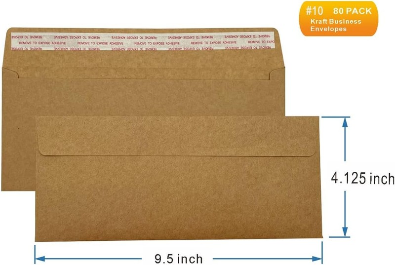 80Qty#10 Brown Kraft Business envelopes 4.125 x 9.5 inches, brown gallery