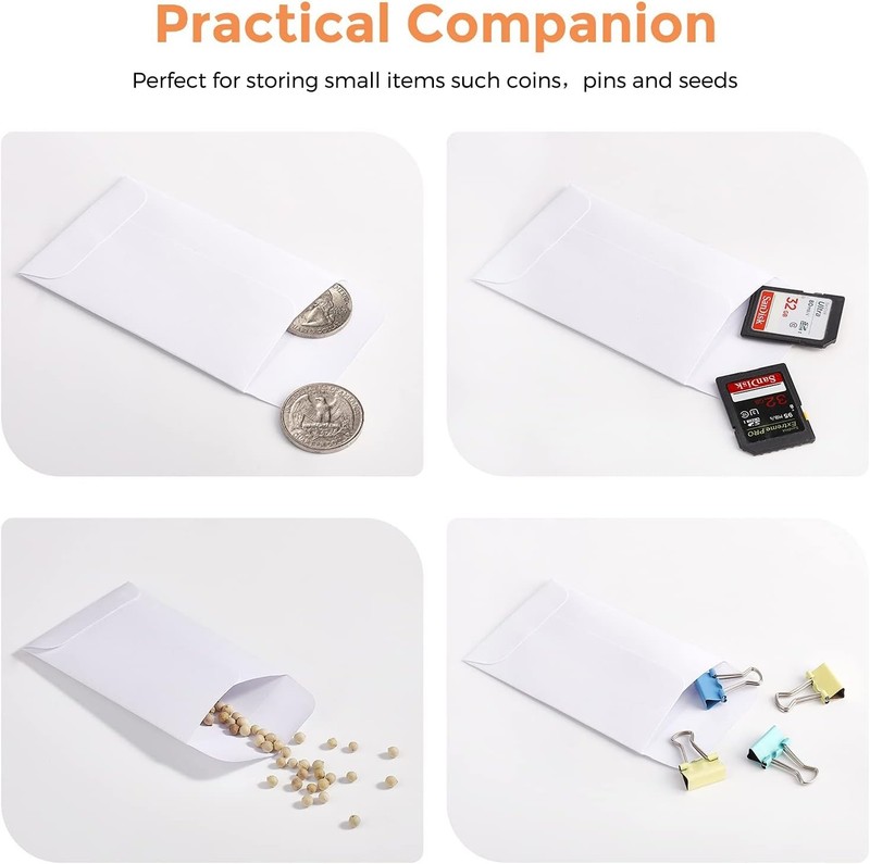 Durable White Coin Envelopes 2.25"x3.5" - 500 Pack for Seeds, Cash & Small Items gallery
