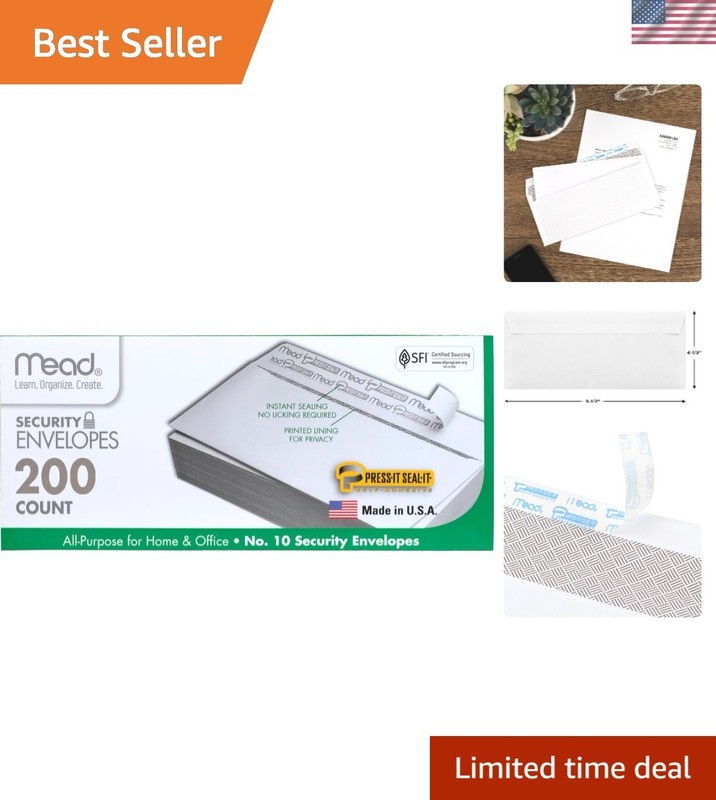 Peel & Seal Security Envelopes 4-1/8″ x 9-1/2″ – 200 Count for Private Mailings