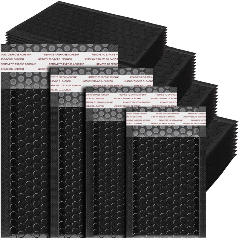 100 Pcs Bubble Mailer 4 Sizes Self Adhesive Black Waterproof Padded Envelopes…