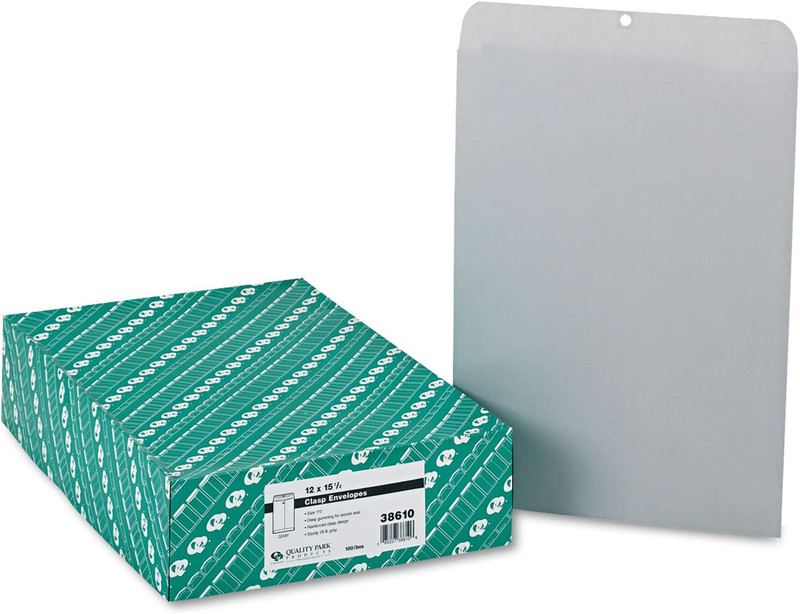 Executive Gray Gummed Clasp Envelopes (QUA38610), 12 X 15.5 Inches