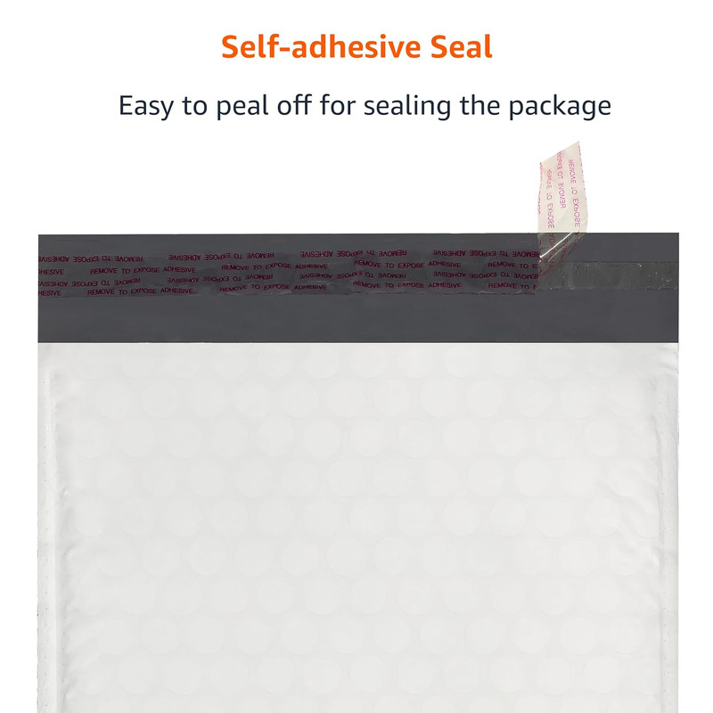 Self-Seal Poly Bubble Mailers, 8.5" x 12", 100-Pack, White/Grey gallery