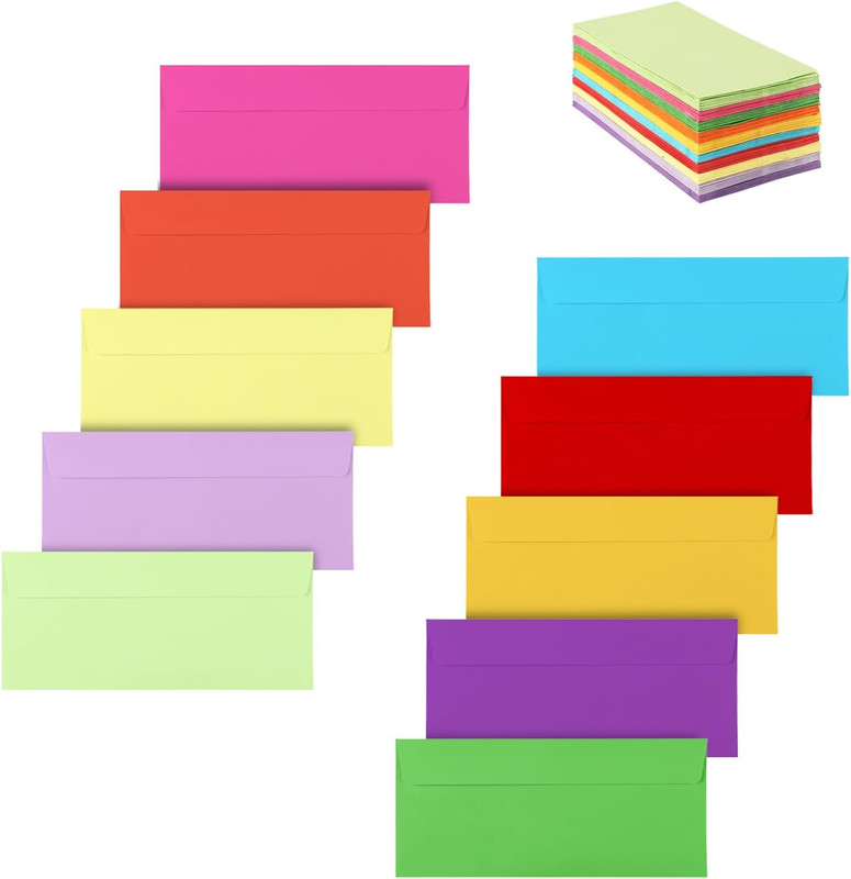 100 Pack Colorful Envelopes #10,Envelopes Letter Size,#10 Business Envelopes,Env