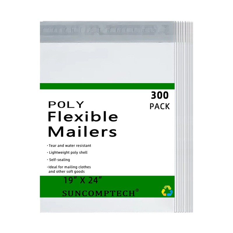 #7 19×24 Poly Mailer Shipping Mailing Packaging Envelope Bag, White, 300 Pieces