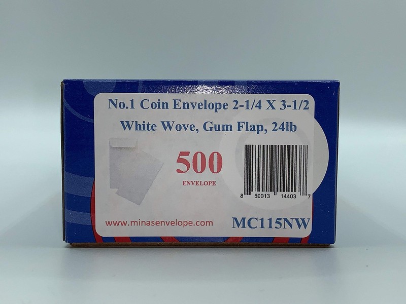 500 Count #1 Coin Envelopes 21/4x31/2 Inch White Paper Gummed Flap 24 lb gallery