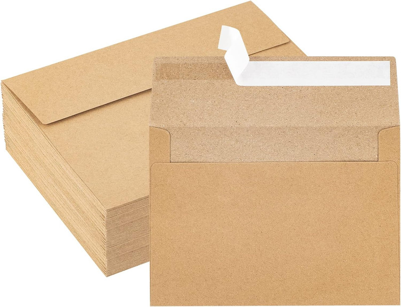 Kraft Paper Envelopes, 50 Pack, 5 X 7 Inch, Brown A7, Self-Seal