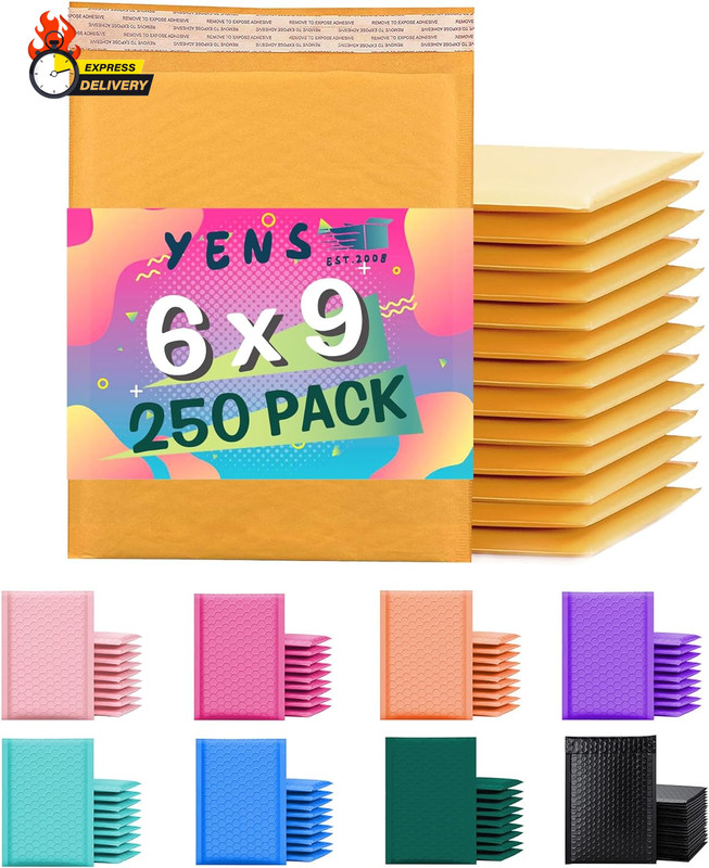 Kraft Bubble Mailers 6X10 Inch 250 Pack Seal Adhesive Shipping Bags, Cushioning
