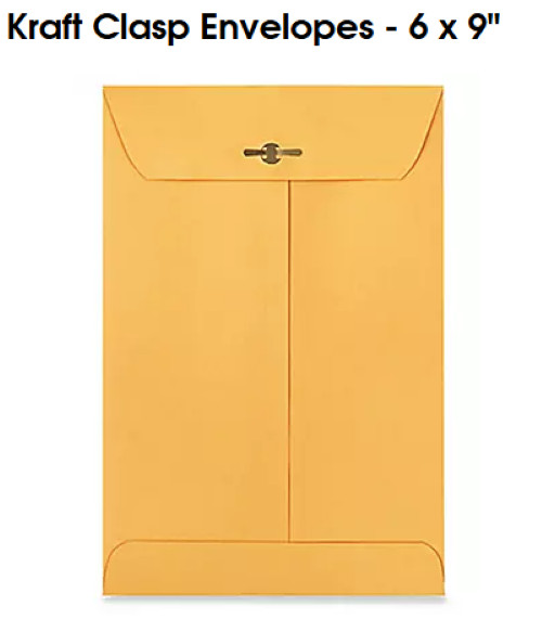 100 Pcs CLASP ENVELOPES 6”x9” Kraft Shipping Mailing, Gummed, Business Manila