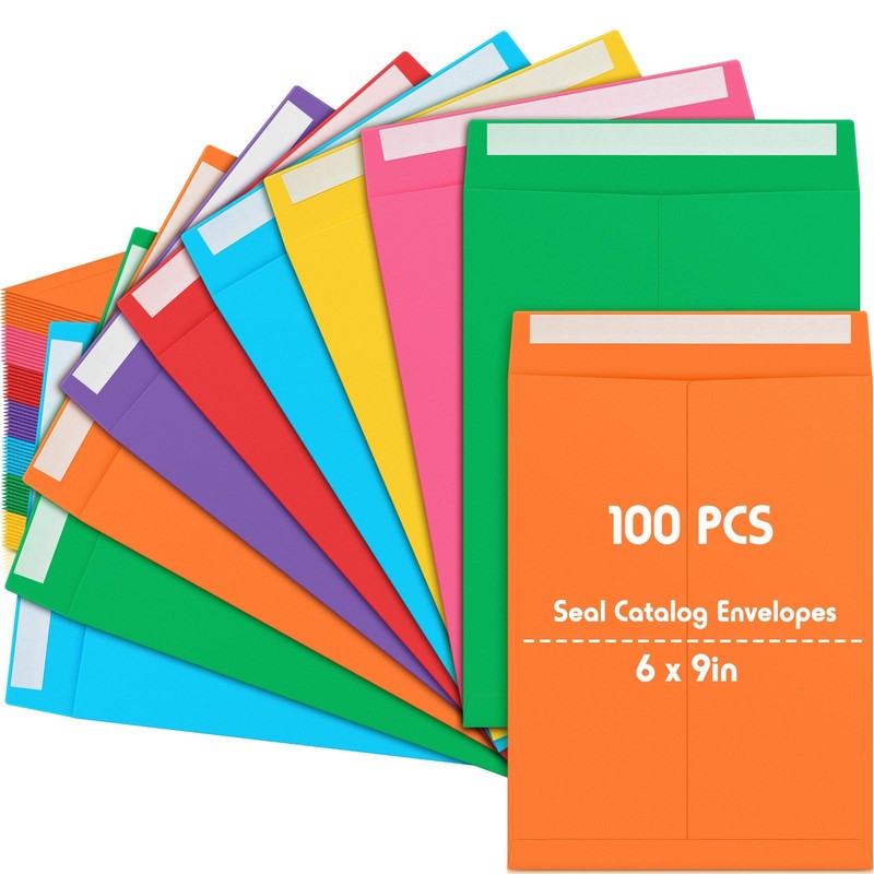 100 Pcs 6” x 9” Catalog Envelopes Self Adhesive 32lb Manila Envelopes Kraft…