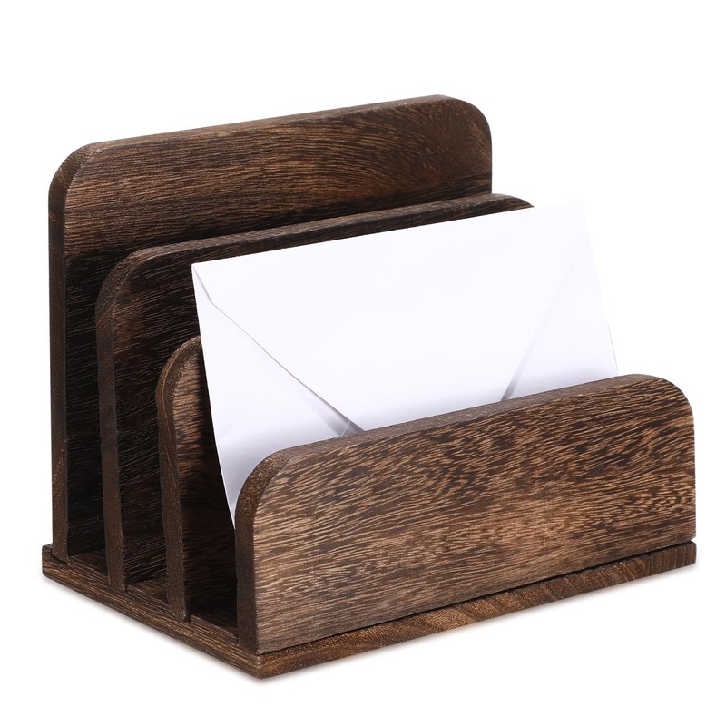 Briwooody Wooden Mail Organizer 3 Slots 7.87 x 6.3 x 1.97 inches, Dark Brown
