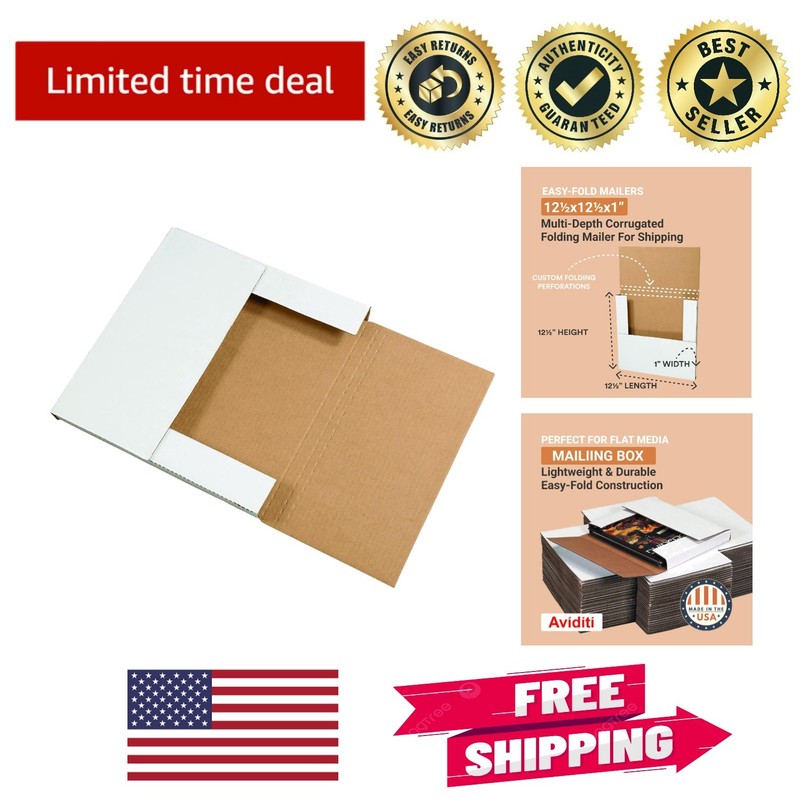 Durable White Easy-Fold Mailers – Perfect for Shipping Books & Art 12.5×12.5×1