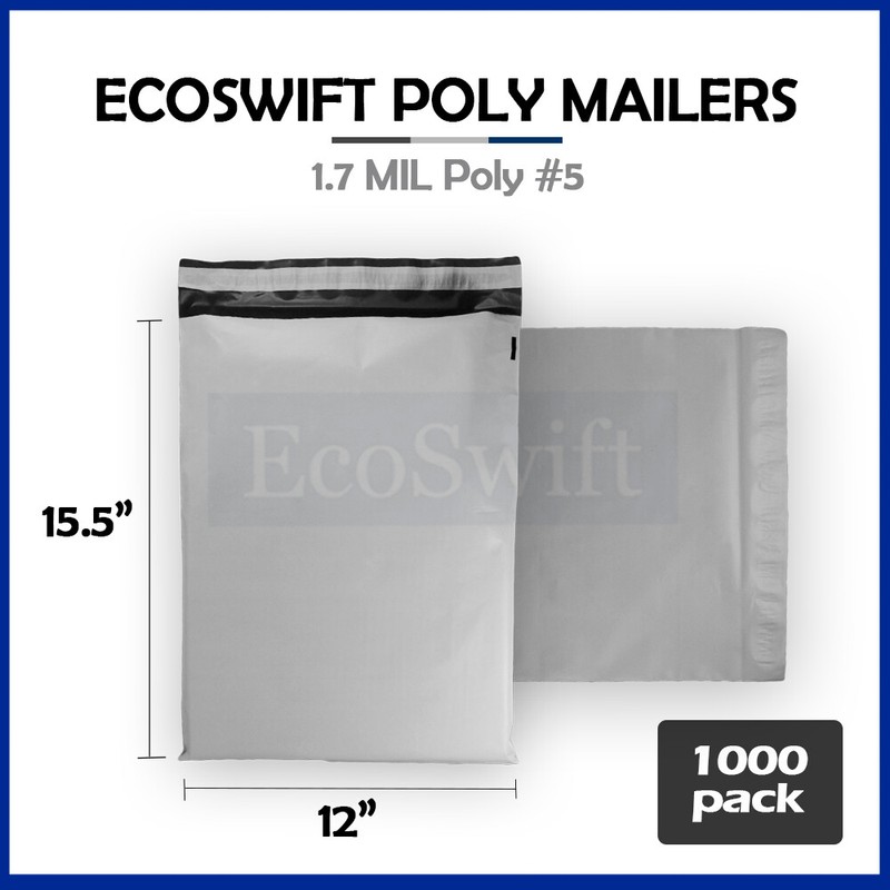 1000 12×15.5 EcoSwift White Poly Mailers Shipping Envelope Self Seal Bags 1.7MIL