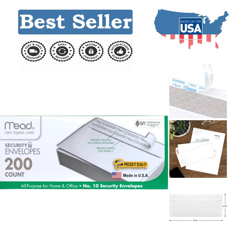 Classic White Business Envelopes – 200 Count, Peel and Seal Privacy-Lined Design