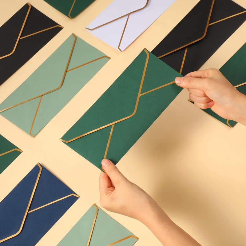 Jetec 100 Pcs Colorful #10 Business Mailing Envelopes with Gold Border & Sticker gallery
